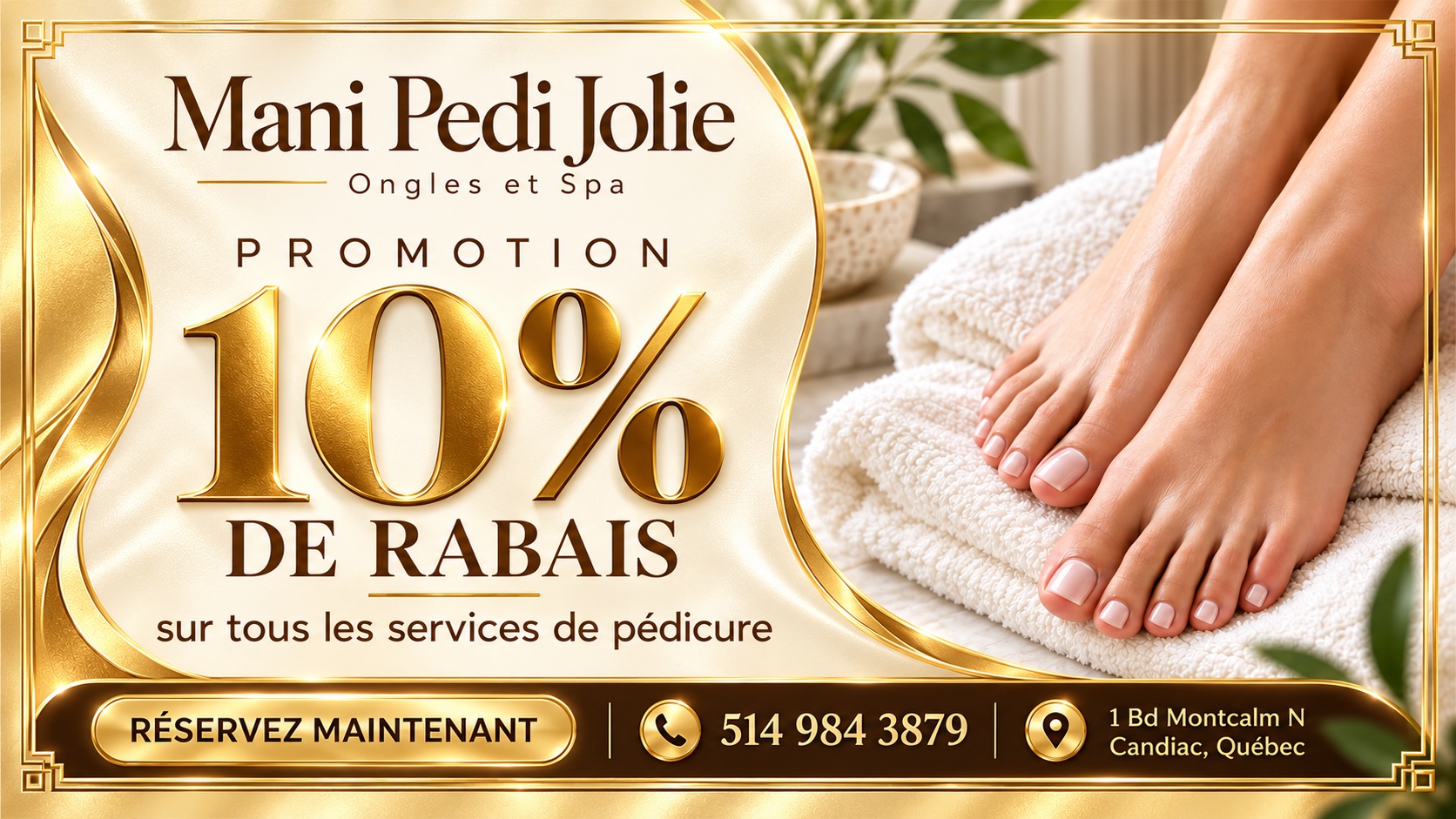 Promotion Mani Pedi Jolie : 10 % de rabais sur les services de pédicure